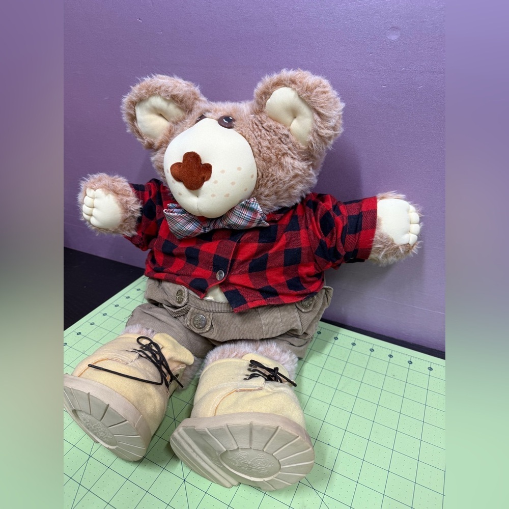 Vintage FURSKINS Red and Black Plaid Stuffed Teddy Bear